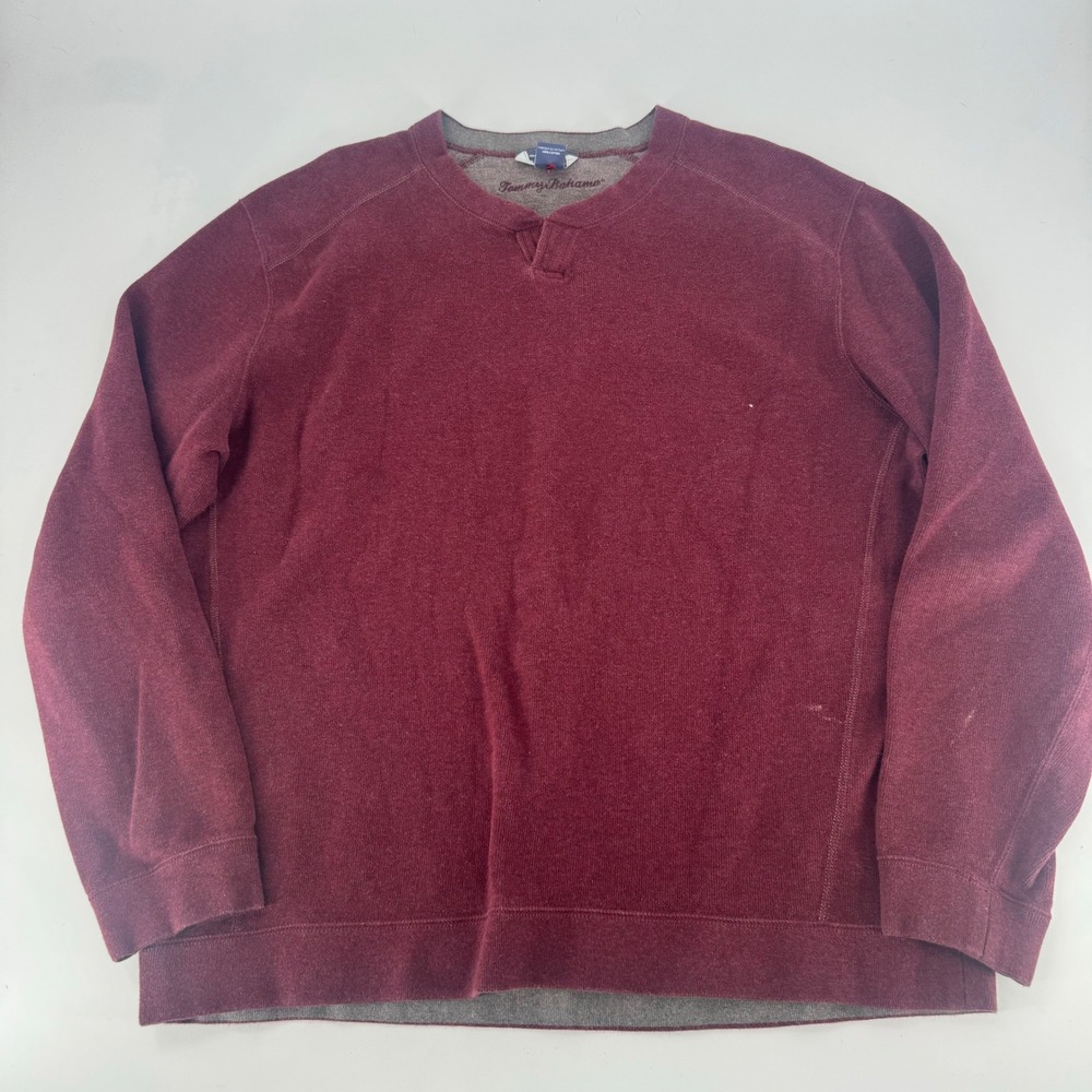 Tommy Bahama Reversible Sweatshirt Mens XL Burgundy Grey 100% Cotton Pullover
